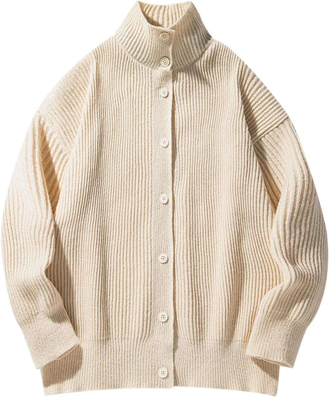 Men Knit Cardigan Sweater Stand Collar Casual Button Down Long Sleeve Sweaters Jacket Coat Soft Comfy Knitted Outwear