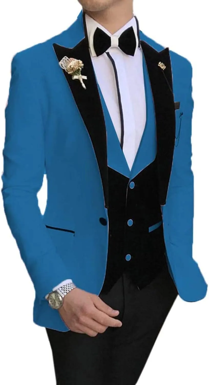 Men's 3 Pieces Classic Mens Suit Slim Fit Notch Lapel Blazer Tuxedos For Wedding Groomsmen(Blazer Vest Pants)