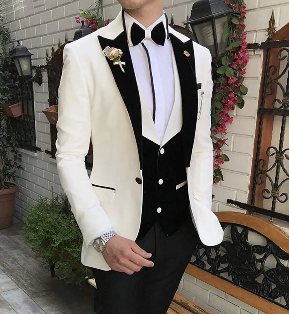 Men's 3 Pieces Classic Mens Suit Slim Fit Notch Lapel Blazer Tuxedos For Wedding Groomsmen(Blazer Vest Pants)