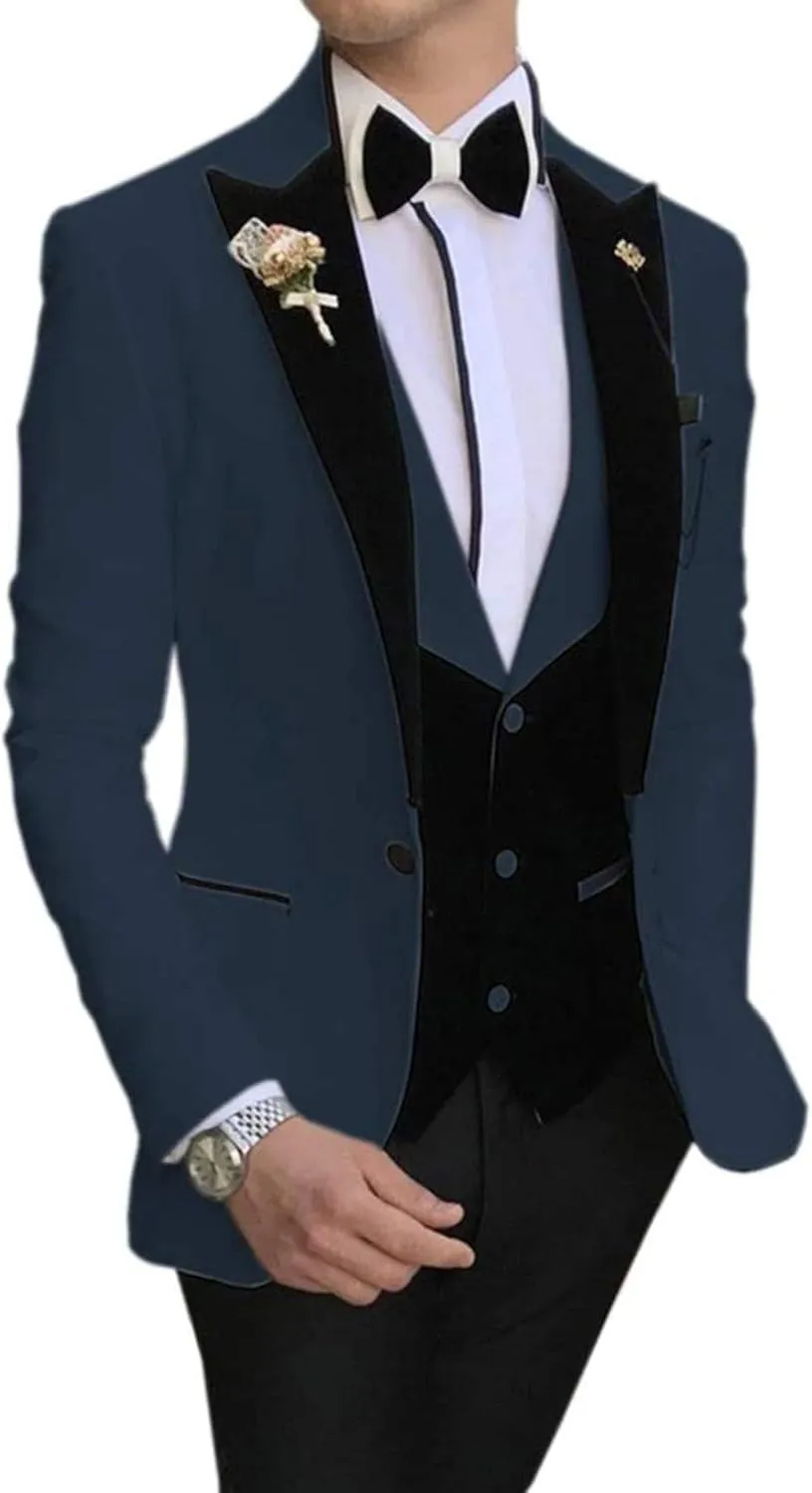 Men's 3 Pieces Classic Mens Suit Slim Fit Notch Lapel Blazer Tuxedos For Wedding Groomsmen(Blazer Vest Pants)