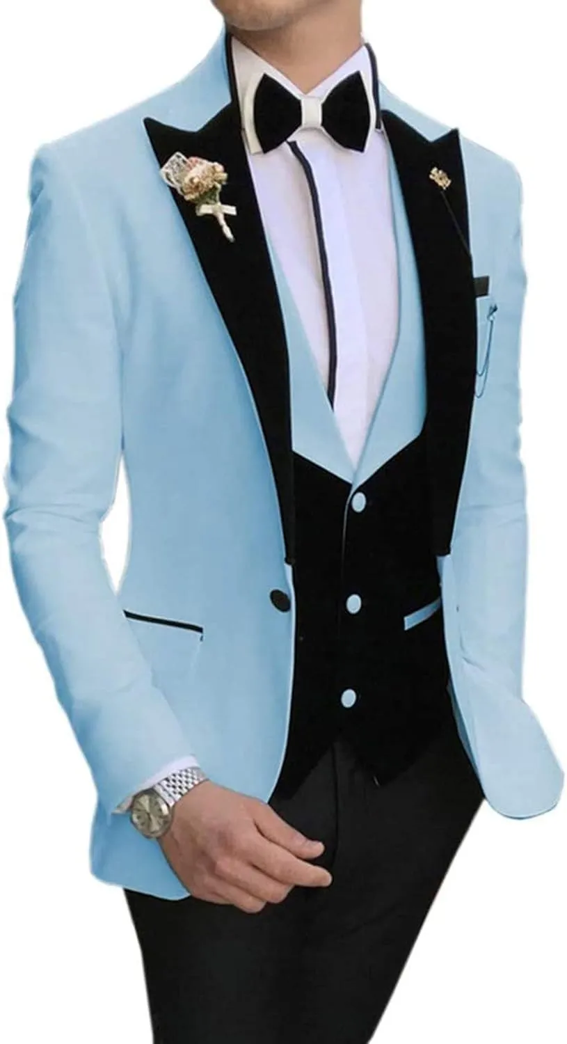 Men's 3 Pieces Classic Mens Suit Slim Fit Notch Lapel Blazer Tuxedos For Wedding Groomsmen(Blazer Vest Pants)