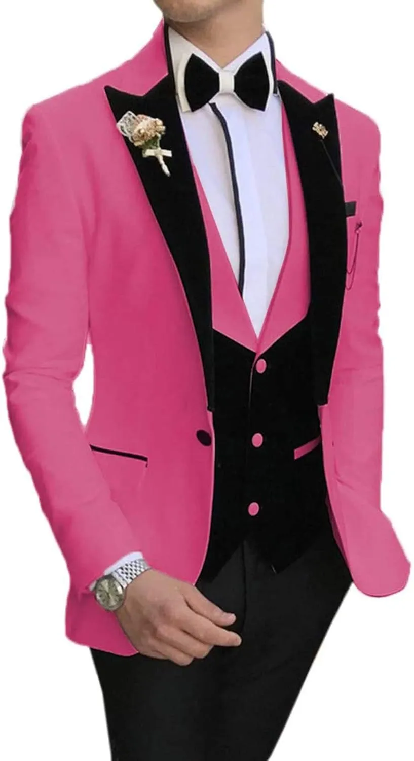 Men's 3 Pieces Classic Mens Suit Slim Fit Notch Lapel Blazer Tuxedos For Wedding Groomsmen(Blazer Vest Pants)