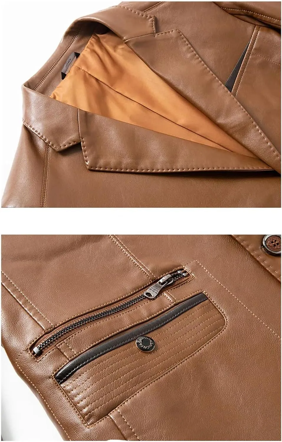 Mens Leather Blazer Jacket Classic Motorcycle Lightweight Suit Jacket PU Leather Outwear Coat
