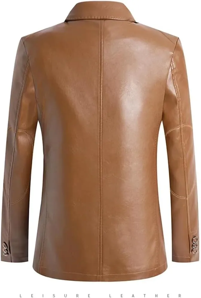 Mens Leather Blazer Jacket Classic Motorcycle Lightweight Suit Jacket PU Leather Outwear Coat