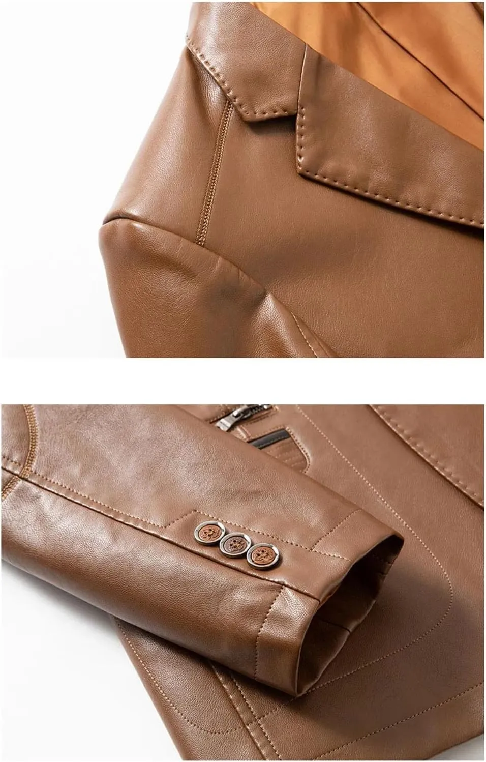 Mens Leather Blazer Jacket Classic Motorcycle Lightweight Suit Jacket PU Leather Outwear Coat