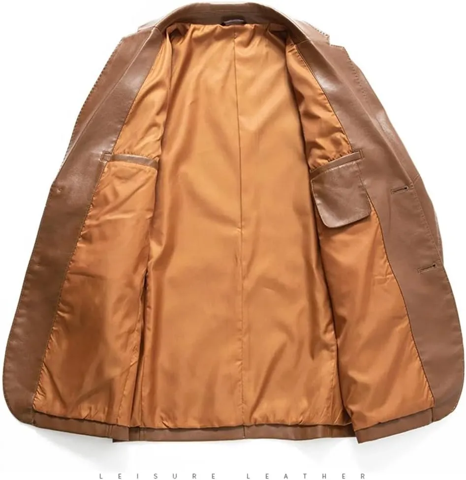 Mens Leather Blazer Jacket Classic Motorcycle Lightweight Suit Jacket PU Leather Outwear Coat