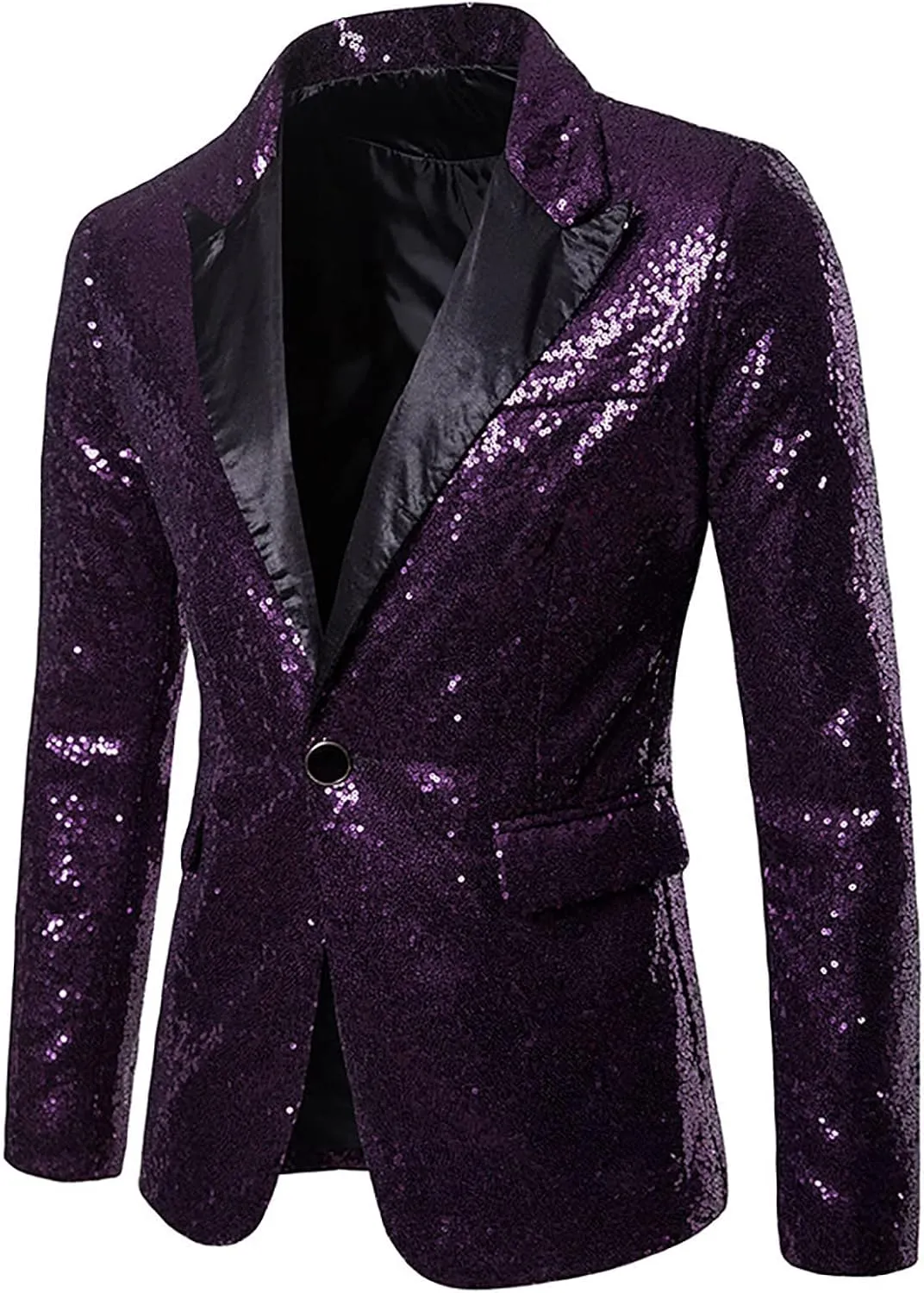 Mens Sequin Blazer Tuxedo Sparkly Metallic Wedding Prom Party Blazer Slim Fit Classic One Button Dinner Suit Tuxedo