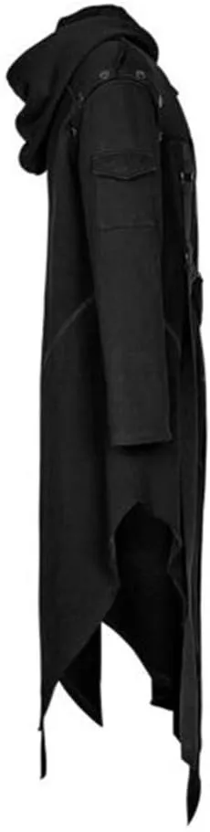 Men's Vintage Zipper Up Asymmetrical Hoodie Jacket, Irregular Longline Retro Punk Style Party Outwear Coat