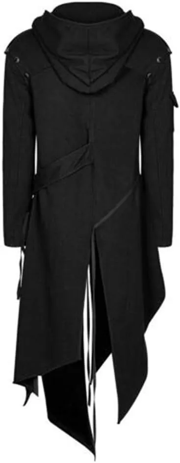 Men's Vintage Zipper Up Asymmetrical Hoodie Jacket, Irregular Longline Retro Punk Style Party Outwear Coat