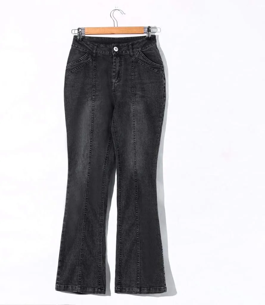 Mid Jeans Jeans Denim Stretch Pants Button Women Embroidery Waisted Flare Women's Name Brand Jeans for Women