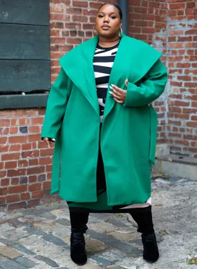 Model Behavior Wide Collar Belted Coat - Hunter Green