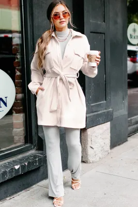 No Wrong Answers Longline Belted Corduroy Shacket (Cream)