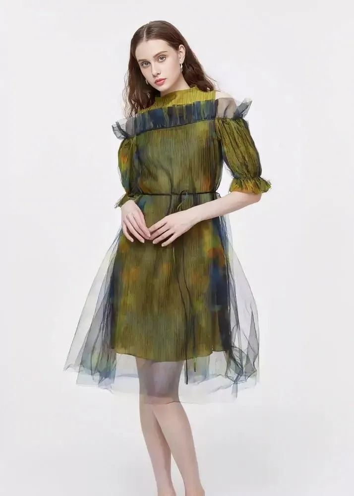 OFF-SHOULDER MESH DRESS