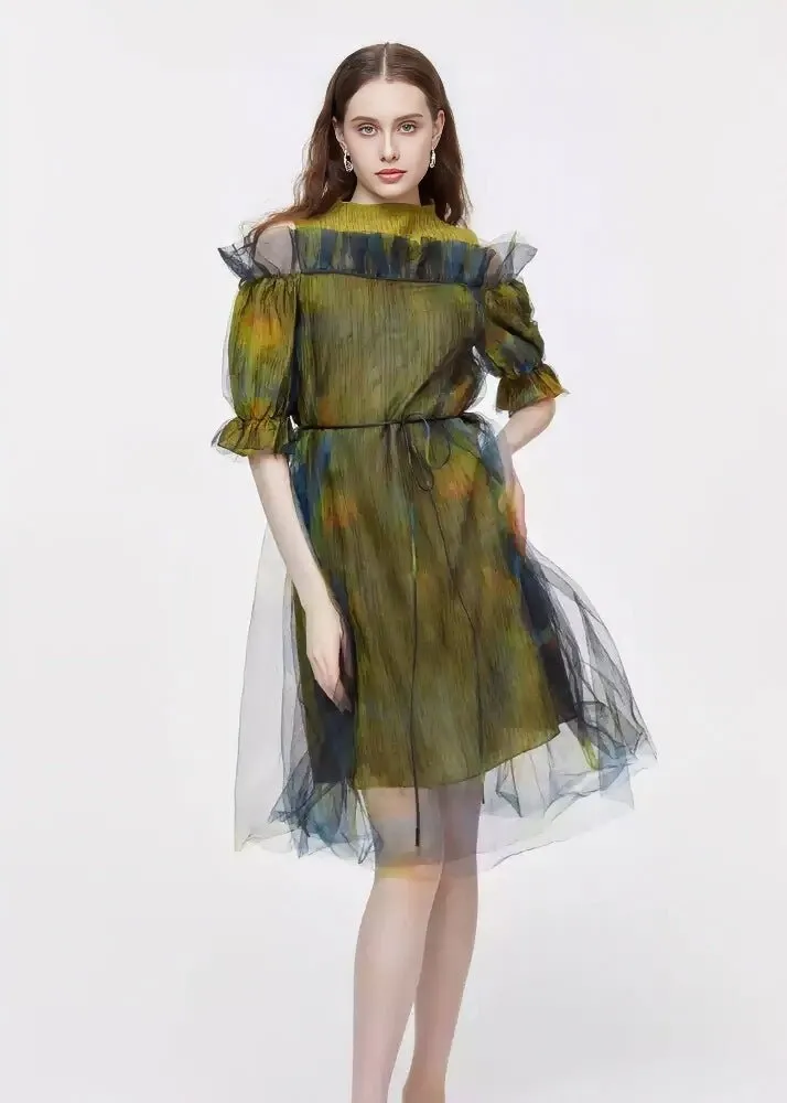 OFF-SHOULDER MESH DRESS
