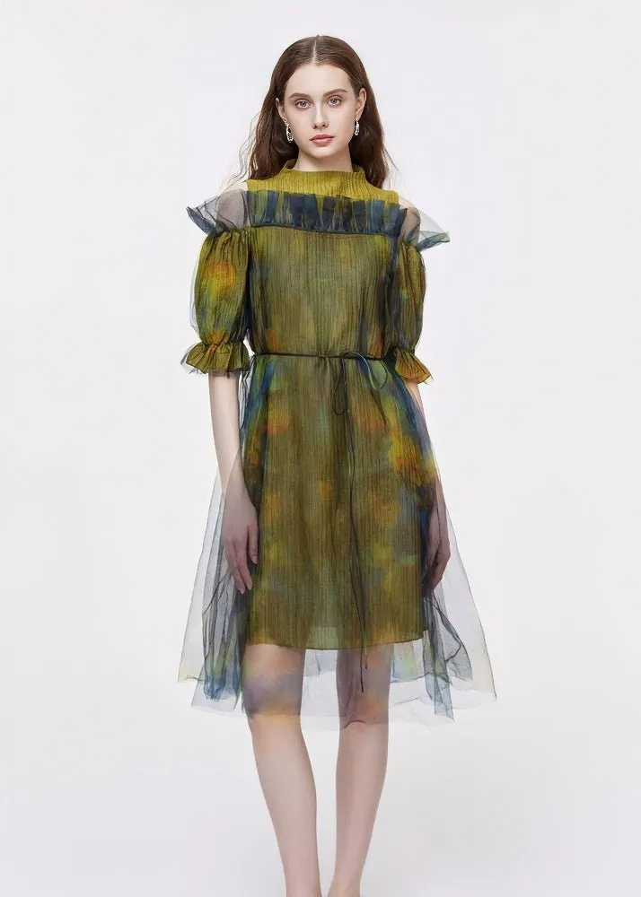 OFF-SHOULDER MESH DRESS