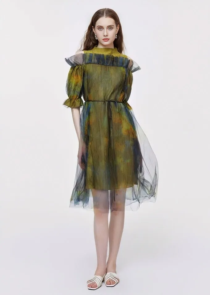 OFF-SHOULDER MESH DRESS