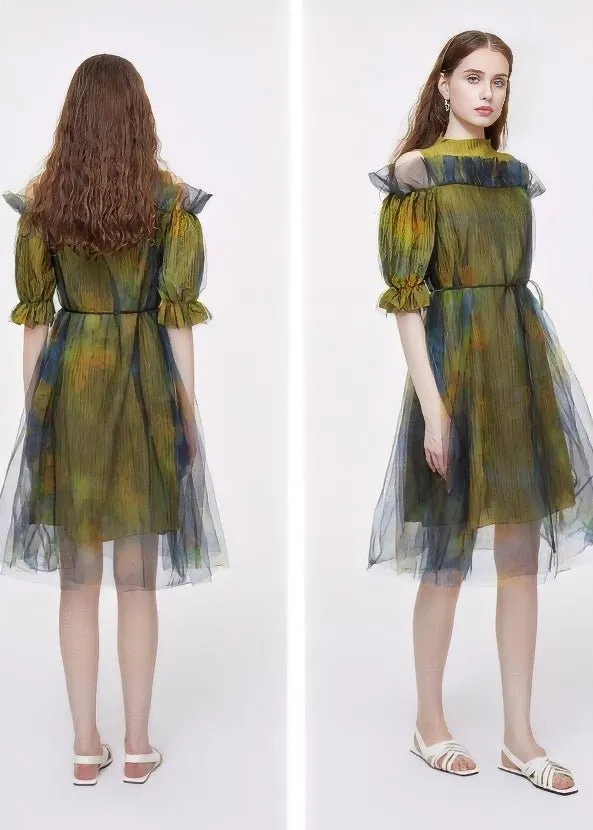 OFF-SHOULDER MESH DRESS