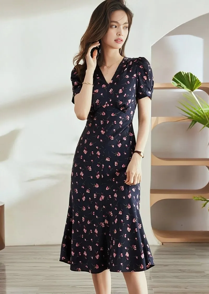 PATTERNED SLIM SATIN DRESS