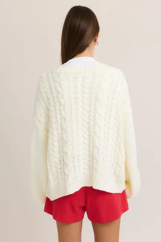 Peyton Long Sleeve Front Tie Knit Cardigan White