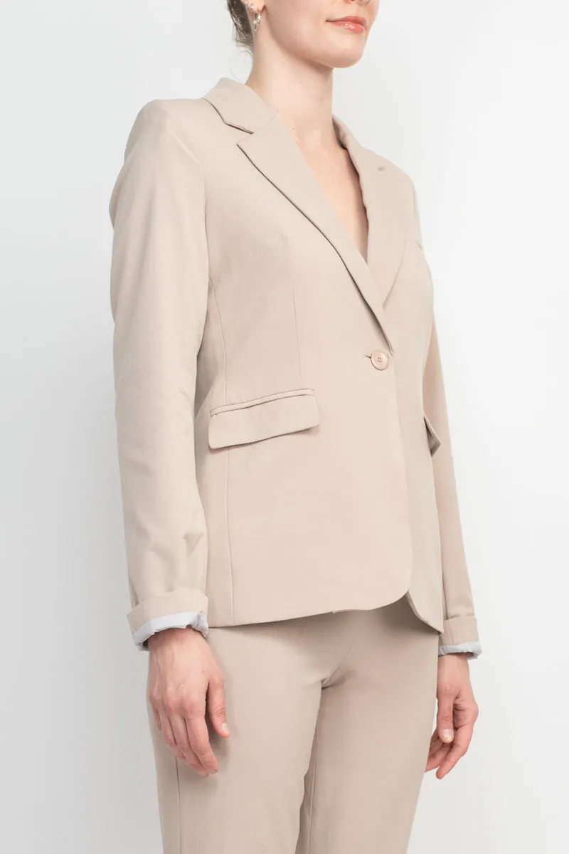 Philosophy Lapel Collar Rolled Long Sleeve Detail Single Button with Flap Pockets Woven Jacket