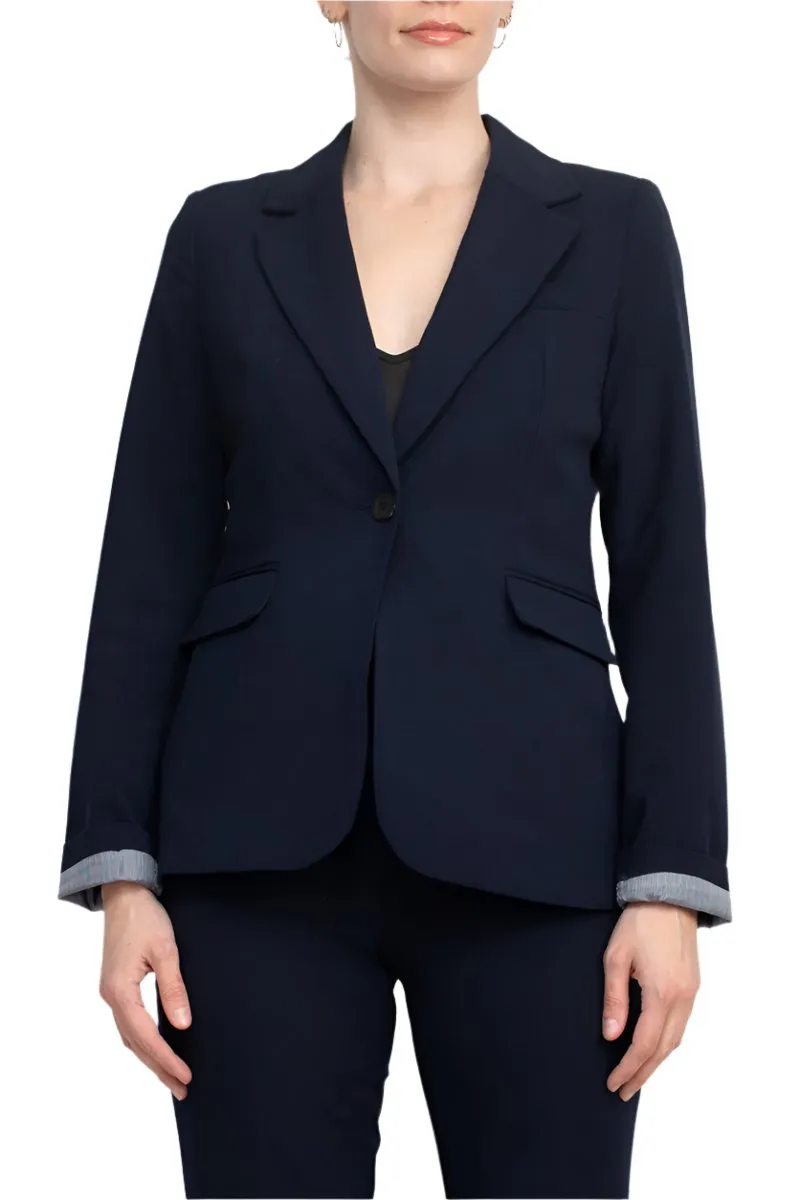 Philosophy Lapel Collar Rolled Long Sleeve Detail Single Button with Flap Pockets Woven Jacket