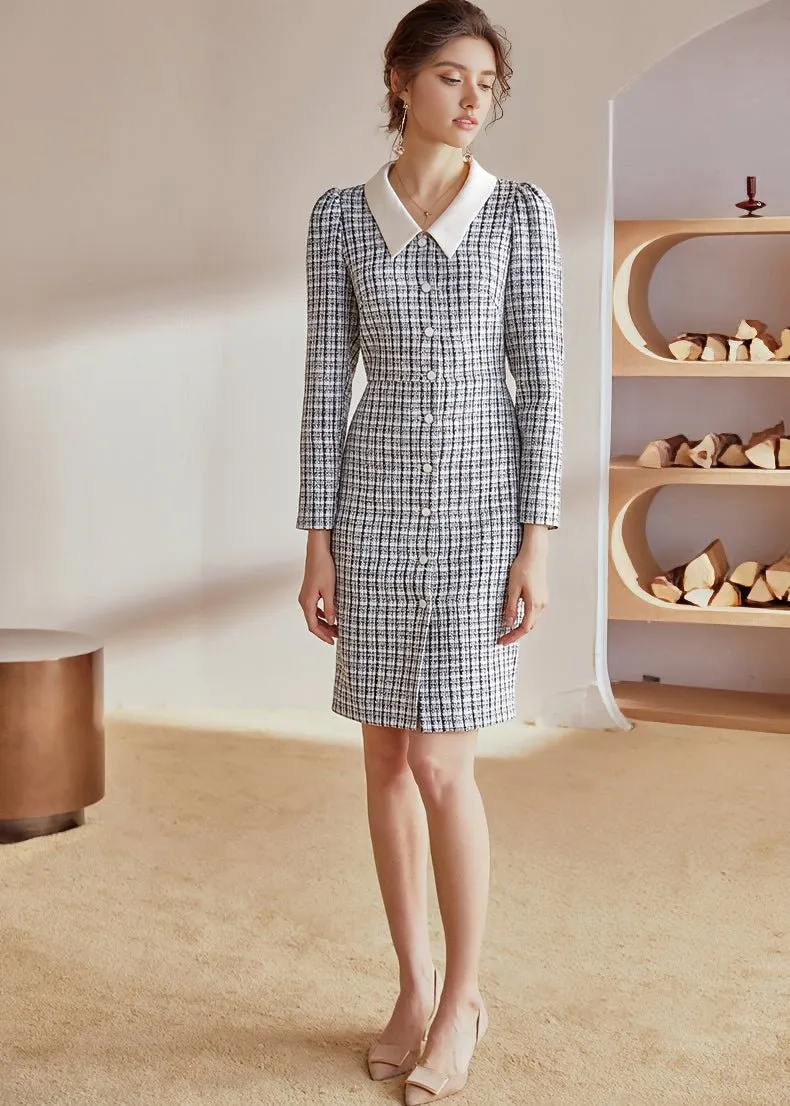 PLAID TWEED SLIM DRESS
