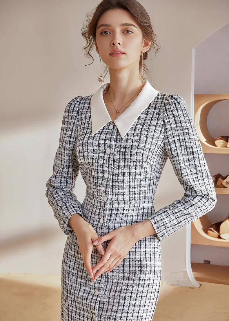 PLAID TWEED SLIM DRESS