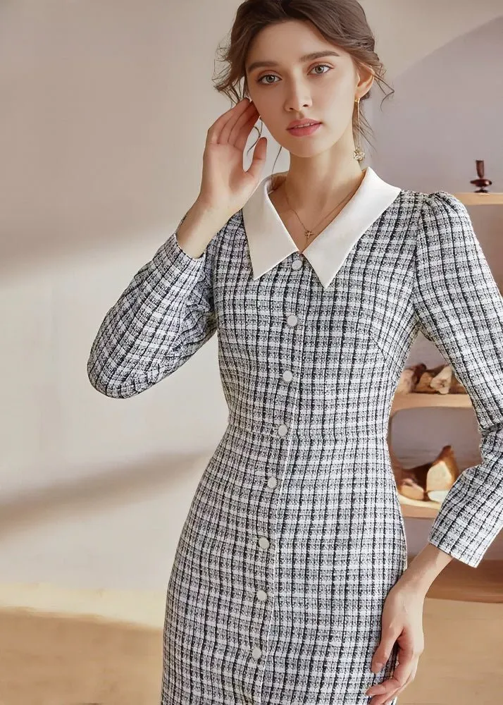 PLAID TWEED SLIM DRESS