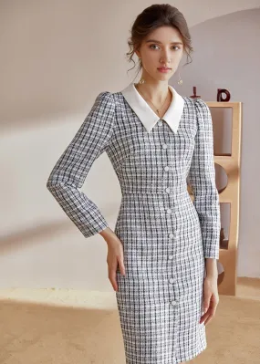 PLAID TWEED SLIM DRESS
