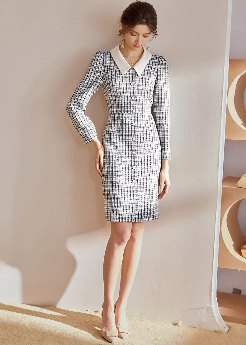 PLAID TWEED SLIM DRESS