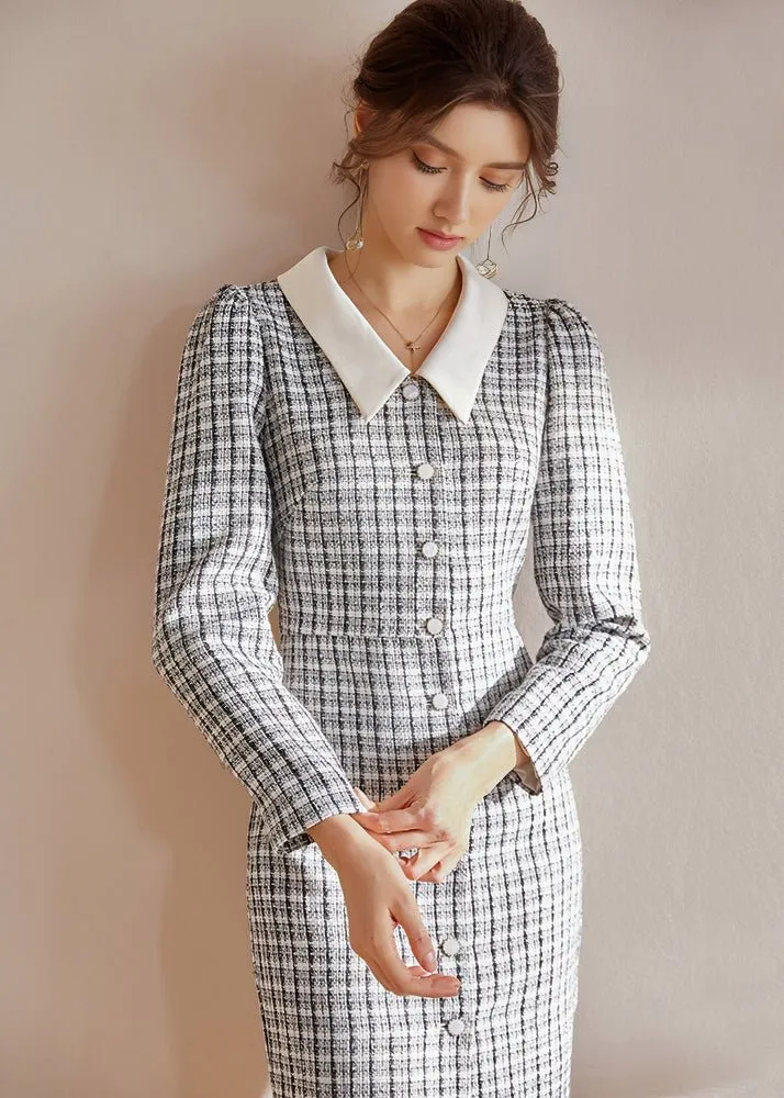 PLAID TWEED SLIM DRESS