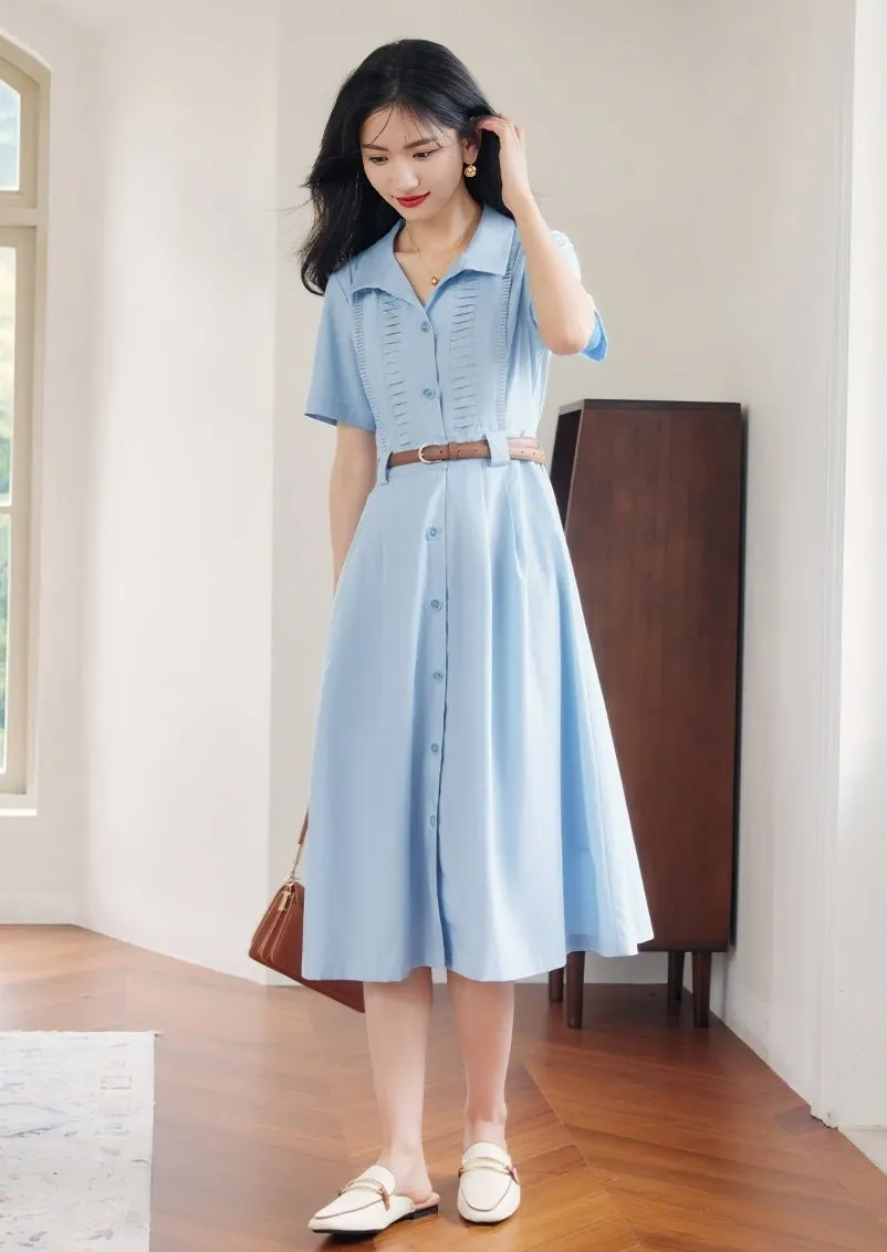 PLEATED DESIGN SHIRT DRESS