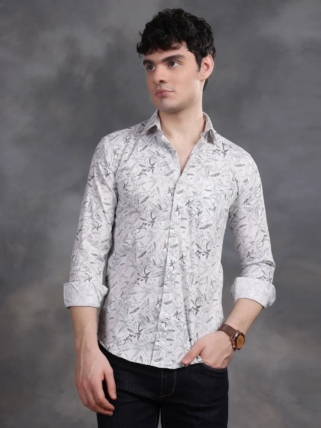 RELAXED PRINTED CASUAL COTTON SHIRT