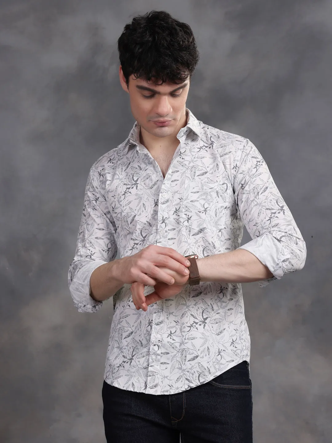 RELAXED PRINTED CASUAL COTTON SHIRT
