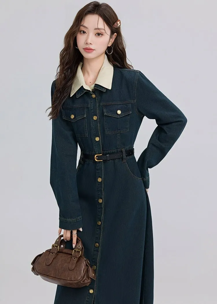 RETRO DENIM A-LINE SHIRT DRESS