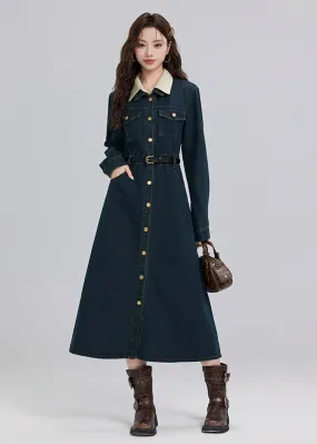 RETRO DENIM A-LINE SHIRT DRESS