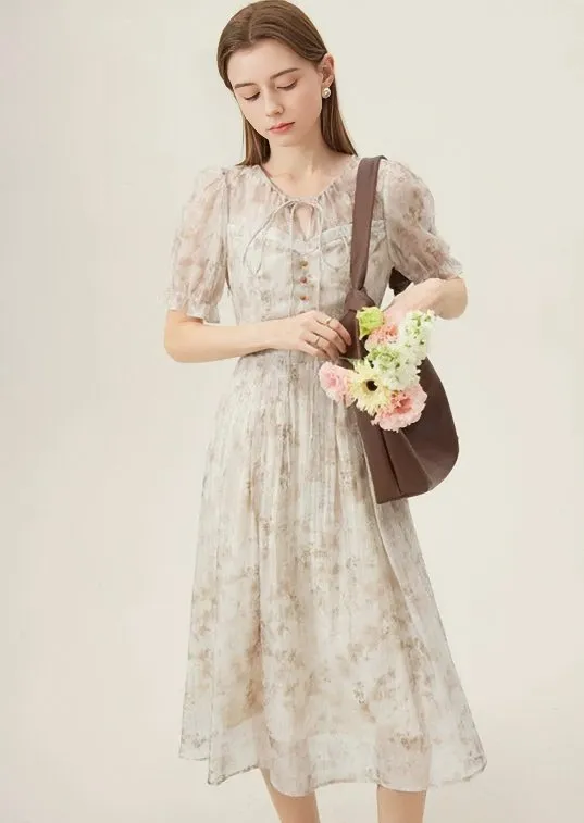 RETRO FLOWER CHIFFON DRESS