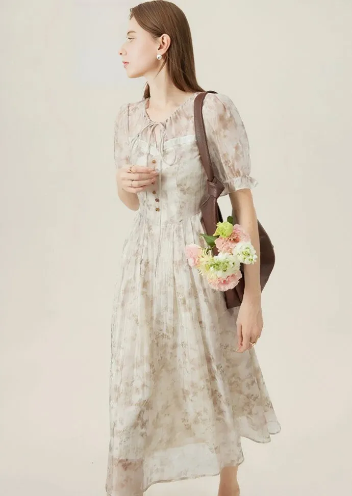 RETRO FLOWER CHIFFON DRESS