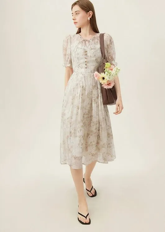 RETRO FLOWER CHIFFON DRESS