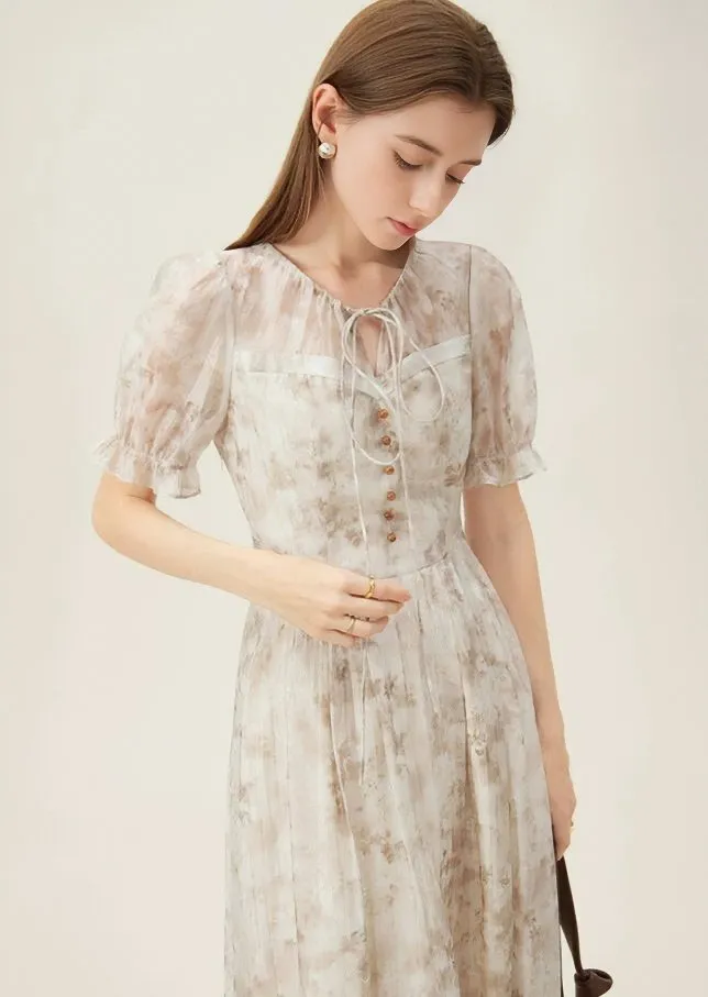 RETRO FLOWER CHIFFON DRESS