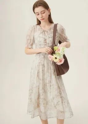 RETRO FLOWER CHIFFON DRESS