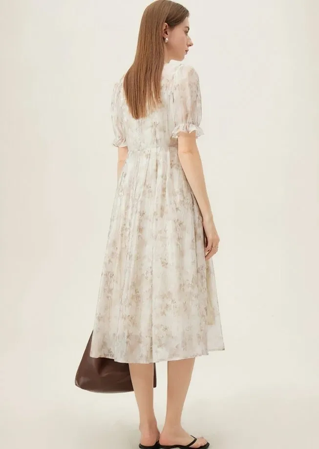 RETRO FLOWER CHIFFON DRESS