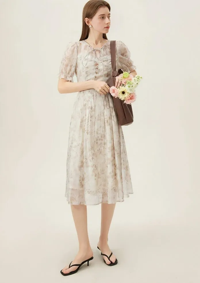 RETRO FLOWER CHIFFON DRESS