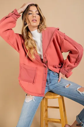 Rose Slouchy Soft - Brushed Fabric Outseam Button Front