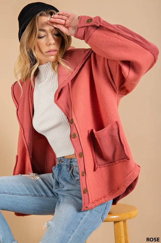 Rose Slouchy Soft - Brushed Fabric Outseam Button Front