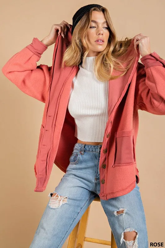 Rose Slouchy Soft - Brushed Fabric Outseam Button Front