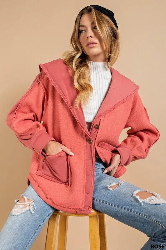 Rose Slouchy Soft - Brushed Fabric Outseam Button Front