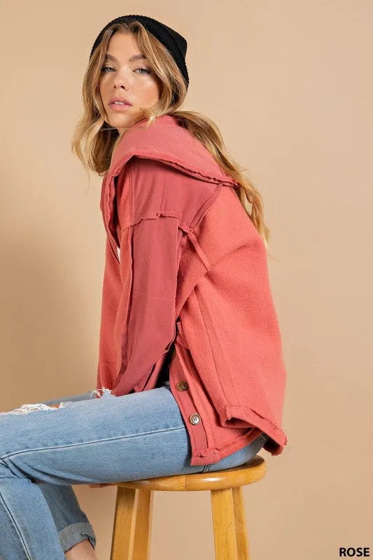 Rose Slouchy Soft - Brushed Fabric Outseam Button Front