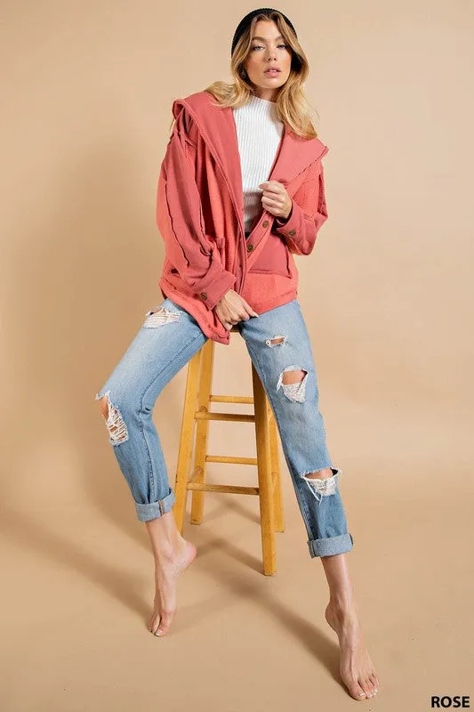 Rose Slouchy Soft - Brushed Fabric Outseam Button Front