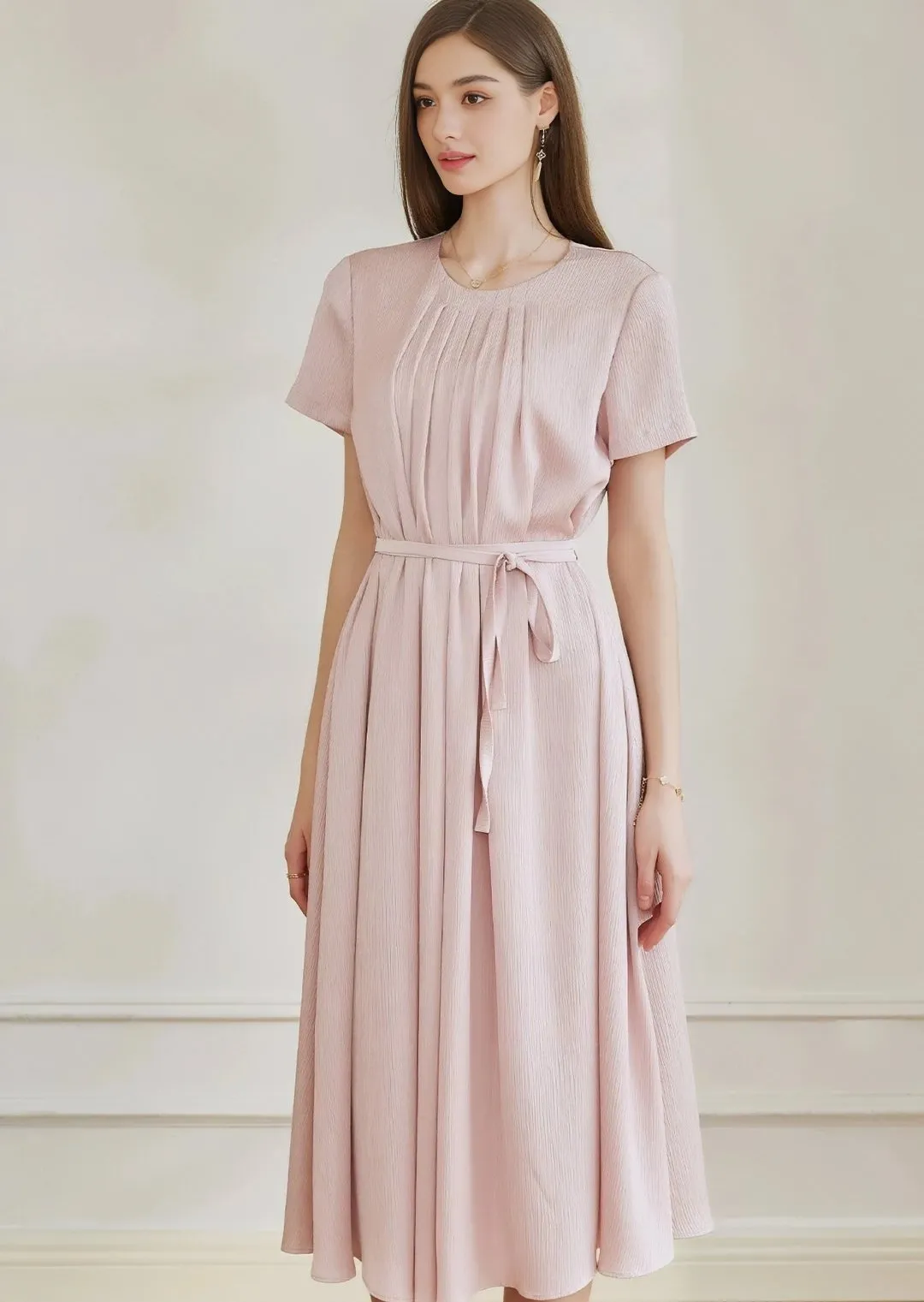 ROUND NECK DRAPED DRESS